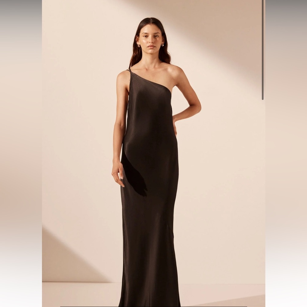 (NWT) La Lune One Shoulder Cowl Back Maxi Dress - Black